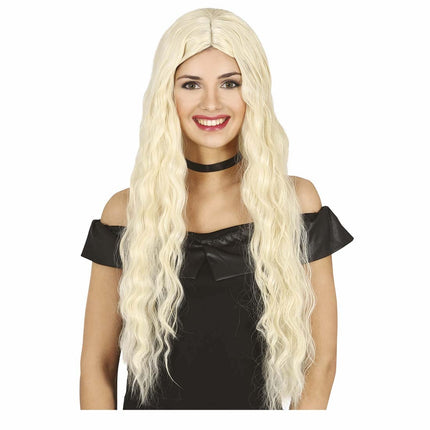 Blond vågig peruk
