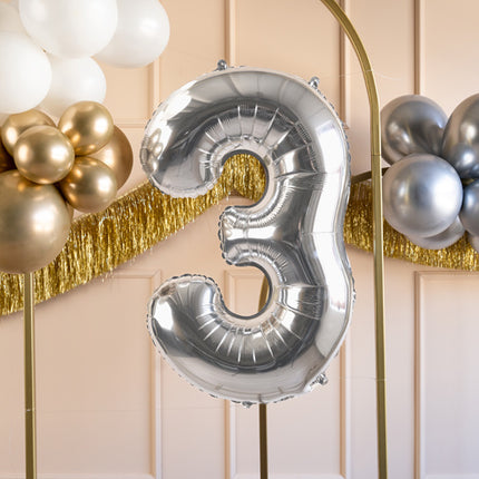 3 års figurballong silver tom 72 cm