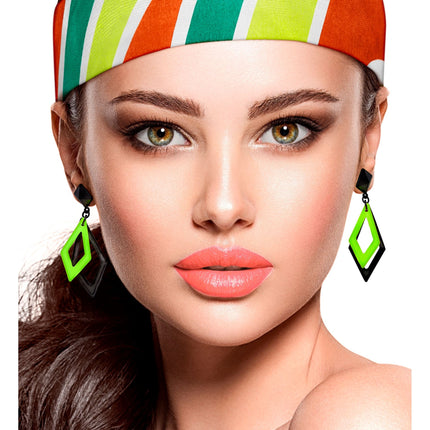 Neon 80S Örhängen Svart Grön