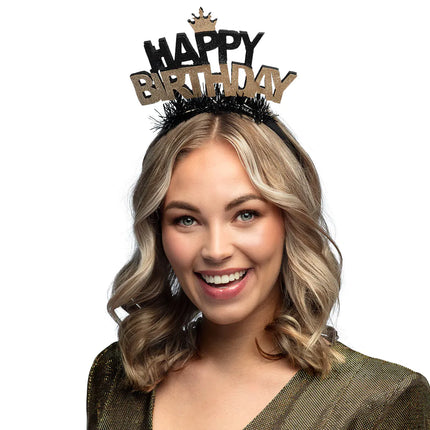 Pannband Happy Birthday Guld/Svart