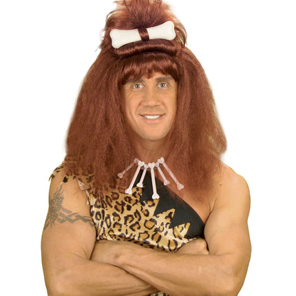 Caveman med brun peruk