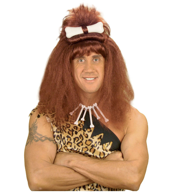 Caveman med brun peruk