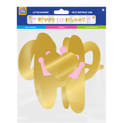 Grattis på 1:a födelsedagen Letterslinger Guld Rosa