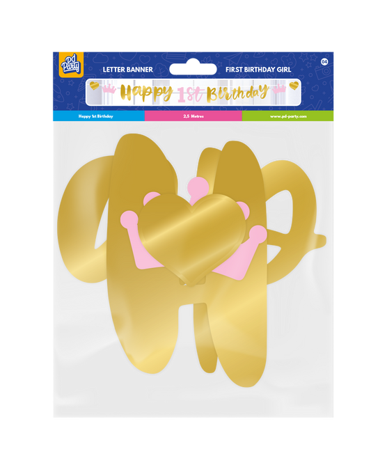 Grattis på 1:a födelsedagen Letterslinger Guld Rosa