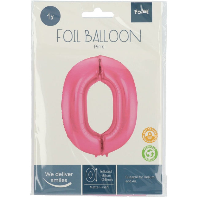 Folie Ballon Cijfer 0 Mat Roze XL 86cm leeg van Folat koop je bij Partywinkel