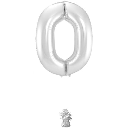 Folie Ballon Cijfer 0 Zilver Metallic XL 86cm leeg van Folat koop je bij Partywinkel