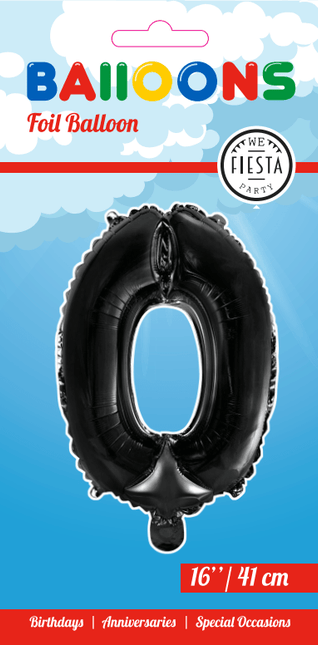 Folie Ballon Cijfer 0 Zwart 41cm met Rietje van WeFiesta koop je bij Partywinkel