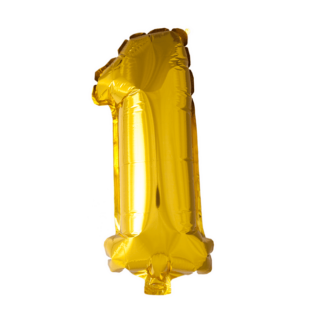 Folie Ballon Cijfer 1 Goud 41cm met Rietje van WeFiesta koop je bij Partywinkel