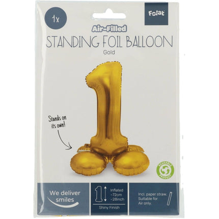Folie Ballon Cijfer 1 Goud met standaard 72cm van Folat koop je bij Partywinkel