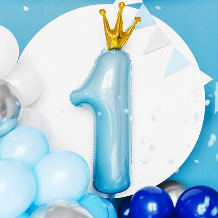 Folie Ballon Cijfer 1 Lichtblauw Leeg 1m van Partydeco koop je bij Partywinkel