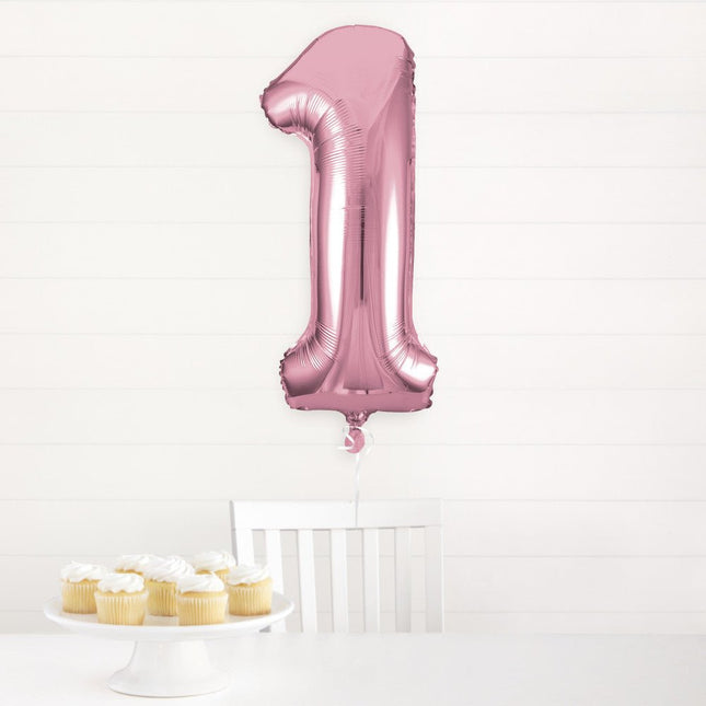 Folie Ballon Cijfer 1 Lichtroze XL 86cm leeg van Unique koop je bij Partywinkel