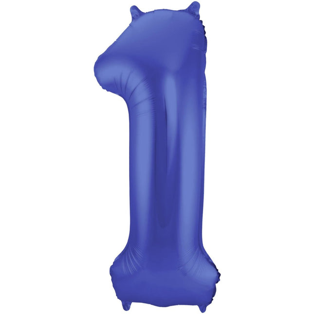 Folie Ballon Cijfer 1 Mat Blauw XL 86cm leeg van Folat koop je bij Partywinkel