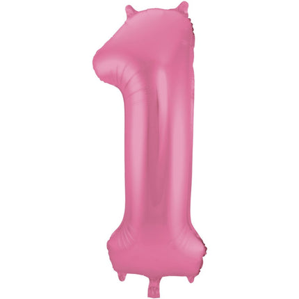 Folie Ballon Cijfer 1 Mat Roze XL 86cm leeg van Folat koop je bij Partywinkel