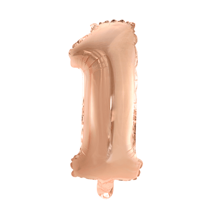 Folie Ballon Cijfer 1 Rose Goud 41cm met Rietje van WeFiesta koop je bij Partywinkel