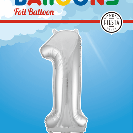Folie Ballon Cijfer 1 Zilver XL 86cm leeg van WeFiesta koop je bij Partywinkel