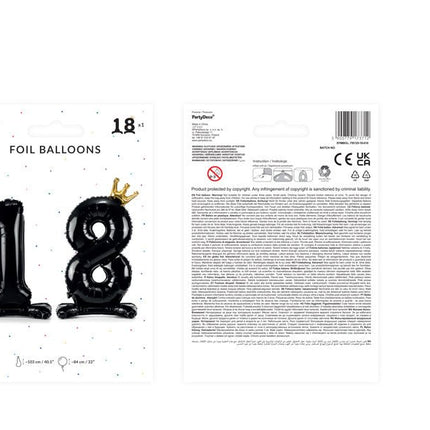 Folie Ballon Cijfer 18 Zwart Standaard Leeg 84cm van Partydeco koop je bij Partywinkel
