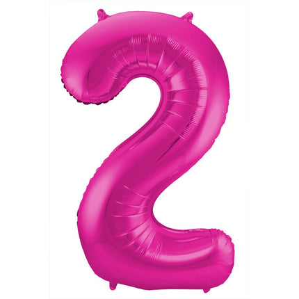 Folie Ballon Cijfer 2 Fuchsia Metallic XL 86cm leeg van Folat koop je bij Partywinkel