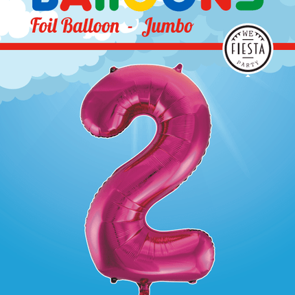 Folie Ballon Cijfer 2 Fuchsia XL 86cm leeg van WeFiesta koop je bij Partywinkel