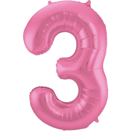 Folie Ballon Cijfer 3 Mat Roze XL 86cm leeg van Folat koop je bij Partywinkel