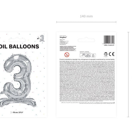 Folie Ballon Cijfer 3 Zilver Standaard Leeg 70cm van Partydeco koop je bij Partywinkel