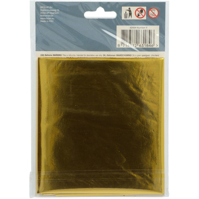 Folie Ballon Cijfer 4 Goud Metallic XL 86cm leeg van Folat koop je bij Partywinkel