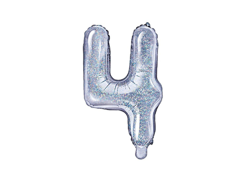 Folie Ballon Cijfer 4 Holografisch 35cm van Partydeco koop je bij Partywinkel