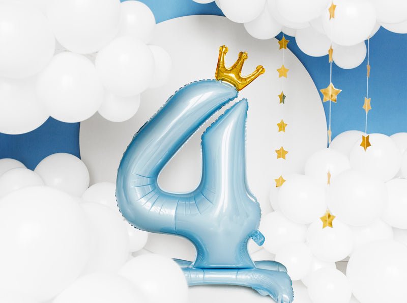 Folie Ballon Cijfer 4 Lichtblauw Standaard Leeg 84cm van Partydeco koop je bij Partywinkel