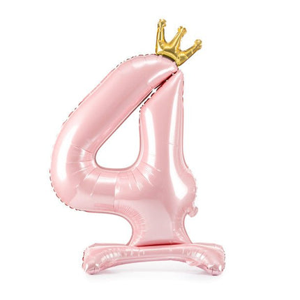 Folie Ballon Cijfer 4 Lichtroze Standaard Leeg 84cm van Partydeco koop je bij Partywinkel