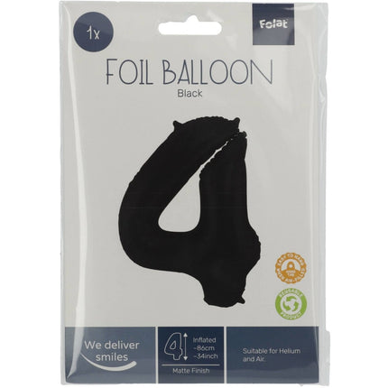 Folie Ballon Cijfer 4 Mat Zwart XL 86cm leeg van Folat koop je bij Partywinkel