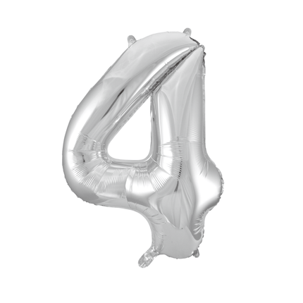 Folie Ballon Cijfer 4 Zilver XL 86cm leeg van WeFiesta koop je bij Partywinkel