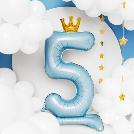 Folie Ballon Cijfer 5 Lichtblauw Standaard Leeg 84cm van Partydeco koop je bij Partywinkel