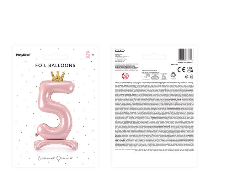 Folie Ballon Cijfer 5 Lichtroze Standaard Leeg 84cm van Partydeco koop je bij Partywinkel