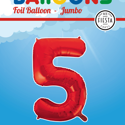 Folie Ballon Cijfer 5 Rood XL 86cm leeg van WeFiesta koop je bij Partywinkel