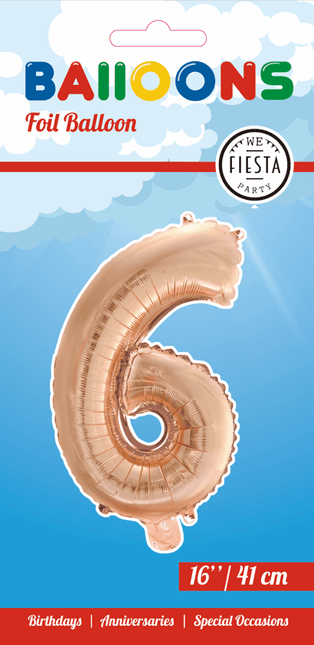 Folie Ballon Cijfer 6 Rose Goud 41cm met Rietje van WeFiesta koop je bij Partywinkel