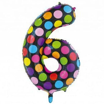 Folie Ballon Cijfer 6 Stippen XL 86cm leeg van WeFiesta koop je bij Partywinkel