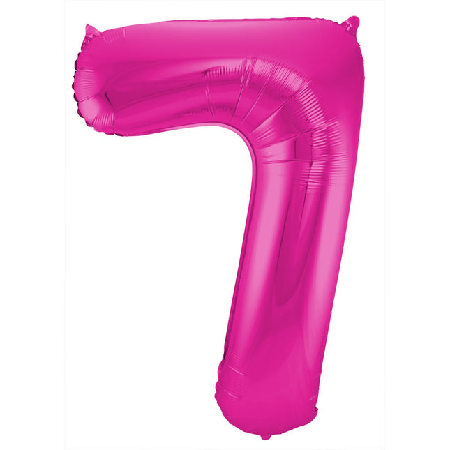 Folie Ballon Cijfer 7 Fuchsia Metallic XL 86cm leeg van Folat koop je bij Partywinkel