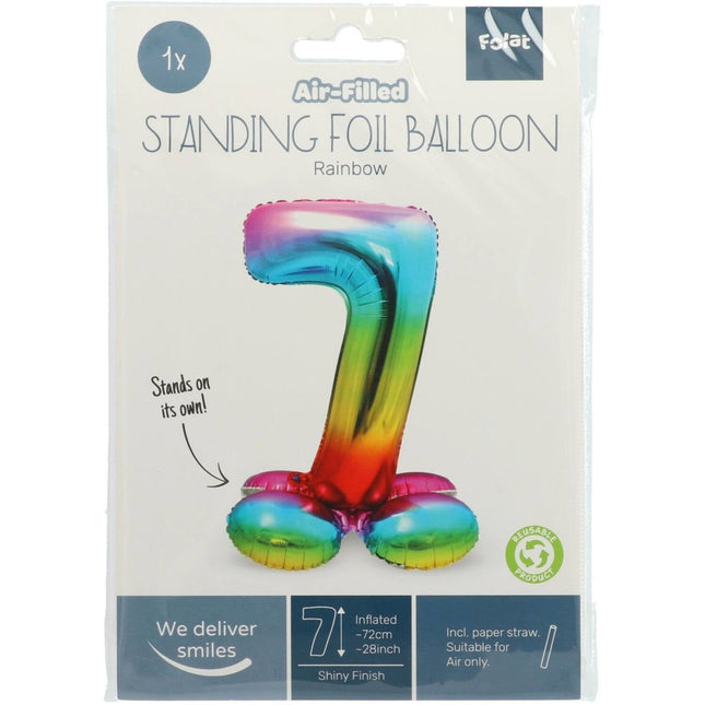 Folie Ballon Cijfer 7 Regenboog met standaard 72cm van Folat koop je bij Partywinkel