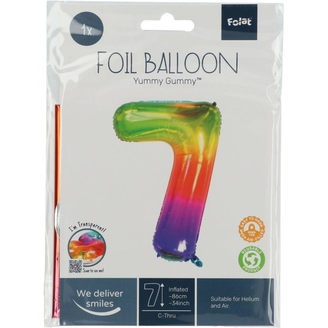 Folie Ballon Cijfer 7 Regenboog XL 81cm leeg van Folat koop je bij Partywinkel