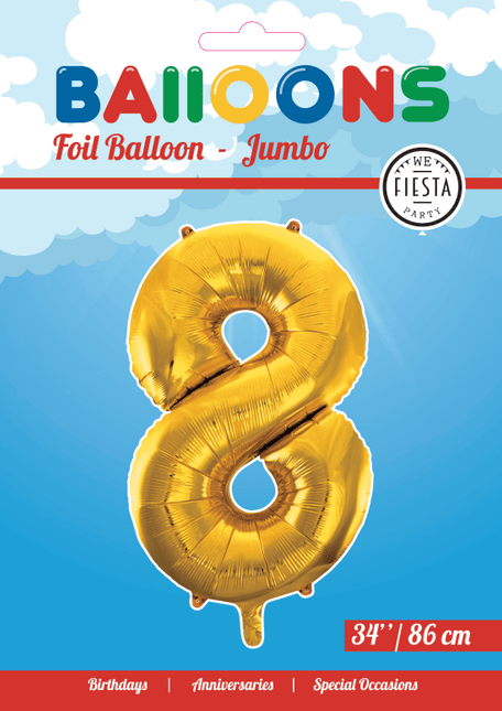 Folie Ballon Cijfer 8 Goud XL 86cm leeg van WeFiesta koop je bij Partywinkel