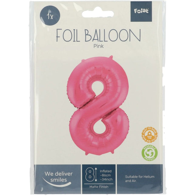 Folie Ballon Cijfer 8 Mat Roze XL 86cm leeg van Folat koop je bij Partywinkel