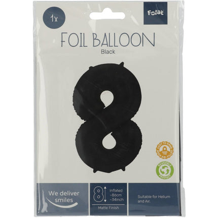 Folie Ballon Cijfer 8 Mat Zwart XL 86cm leeg van Folat koop je bij Partywinkel