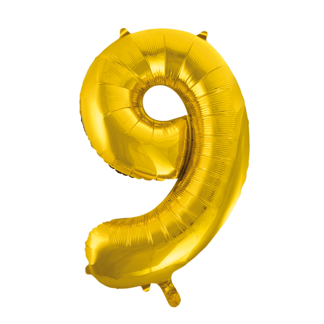 Folie Ballon Cijfer 9 Goud XL 86cm leeg van WeFiesta koop je bij Partywinkel