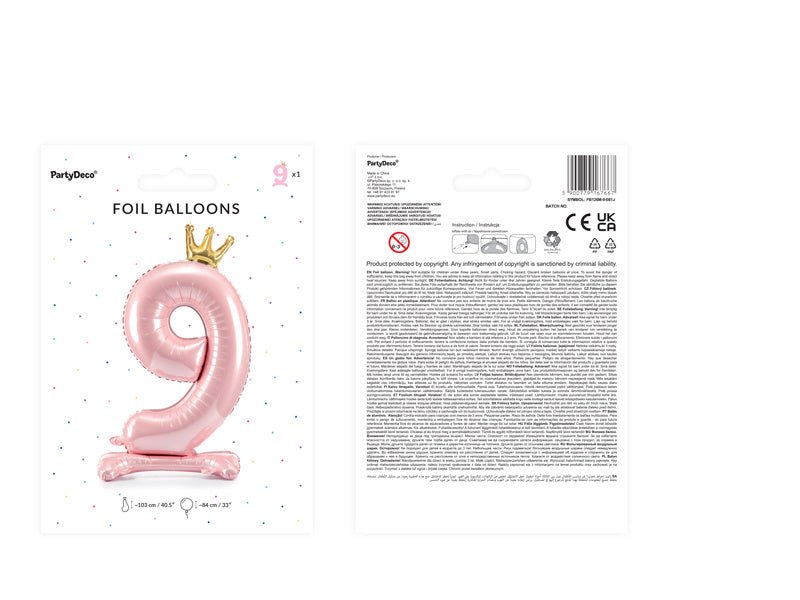 Folie Ballon Cijfer 9 Lichtroze Standaard Leeg 70cm van Partydeco koop je bij Partywinkel