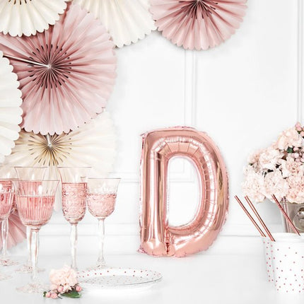 Folie Ballon Letter D Rose Goud Leeg 35cm van Partydeco koop je bij Partywinkel