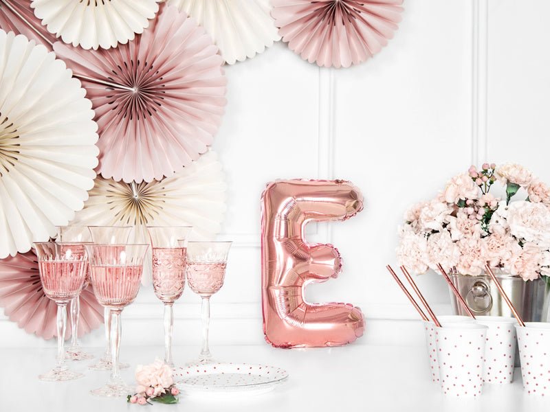 Folie Ballon Letter E Rose Goud Leeg 35cm van Partydeco koop je bij Partywinkel