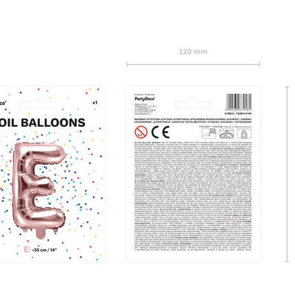 Folie Ballon Letter E Rose Goud Leeg 35cm van Partydeco koop je bij Partywinkel