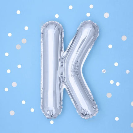 Folie Ballon Letter K Zilver Leeg 35cm van Partydeco koop je bij Partywinkel