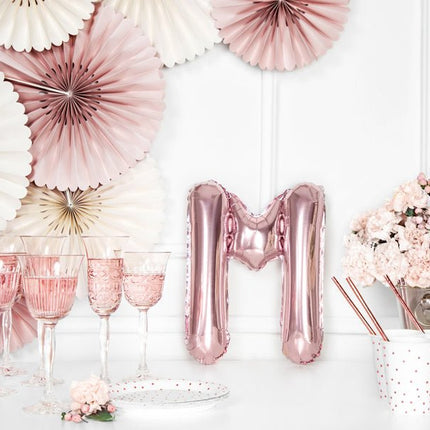 Folie Ballon Letter M Rose Goud Leeg 35cm van Partydeco koop je bij Partywinkel