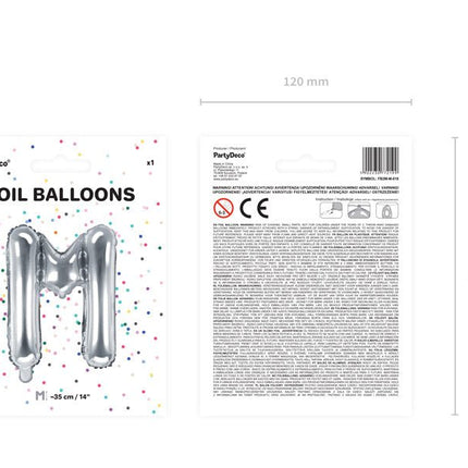 Folie Ballon Letter M Zilver Leeg 35cm van Partydeco koop je bij Partywinkel