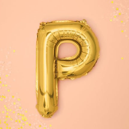 Folie Ballon Letter P Goud Leeg 35cm van Partydeco koop je bij Partywinkel
